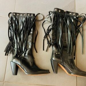 Leather fringe boot